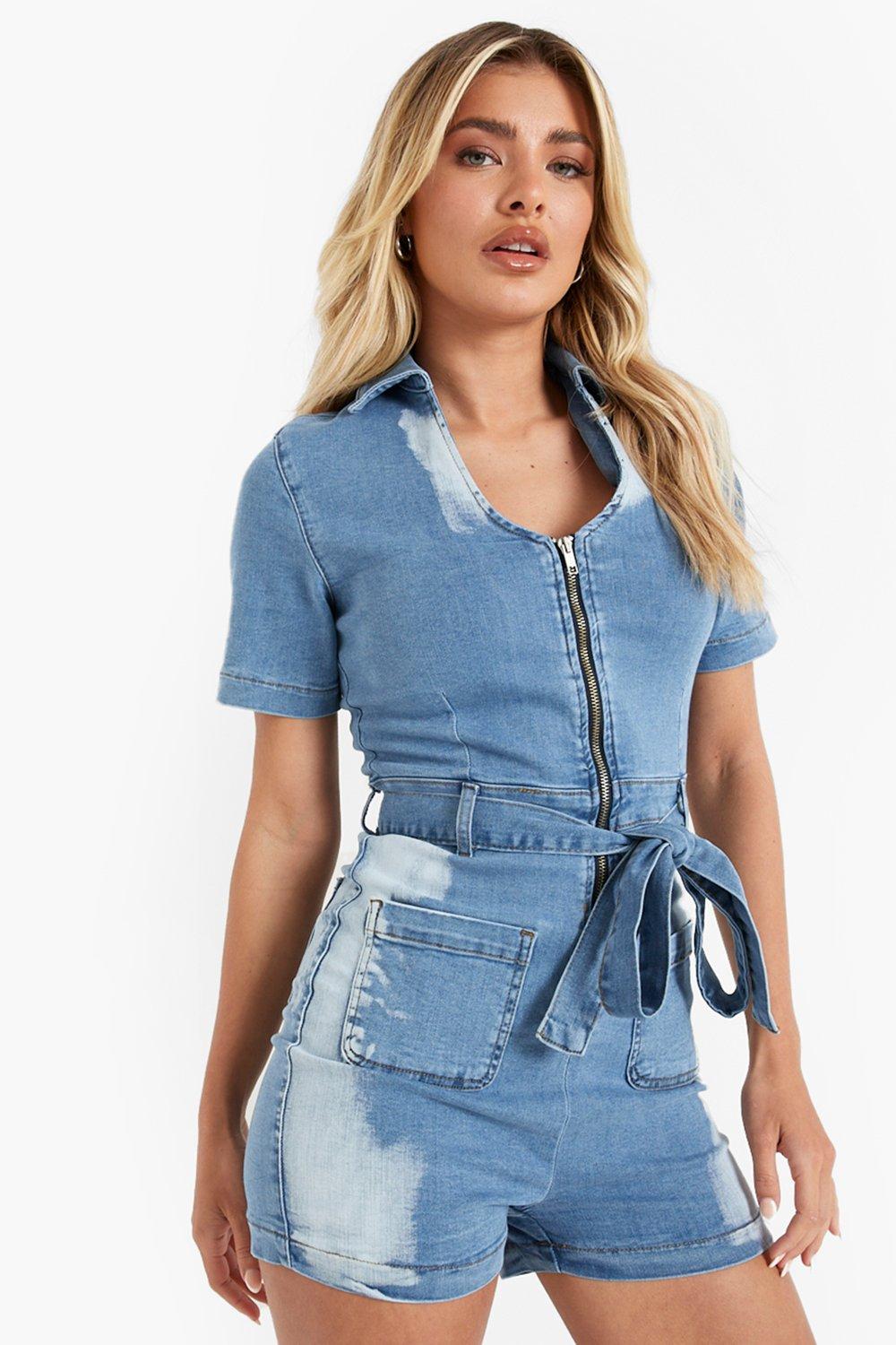 Denim zip up clearance romper